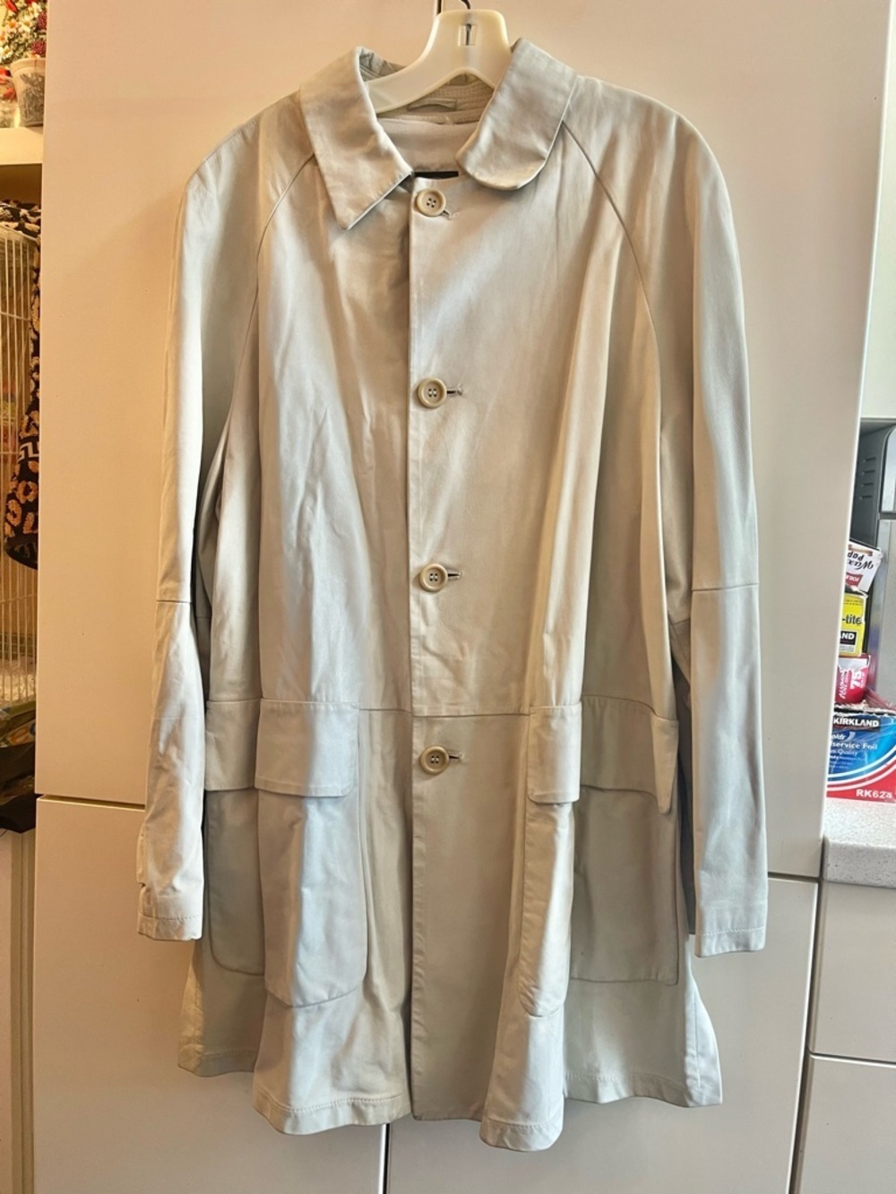 VTG Italian Designer cdp Soft Light Grey Leather Mid length Trench Coat
